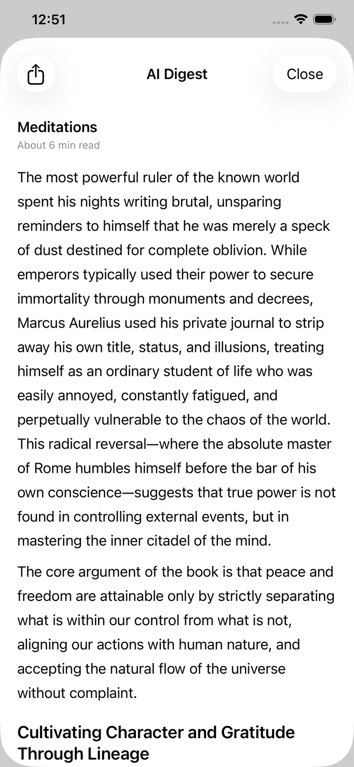 BeyondRead actual app screenshot — AI Digest · Explore the whole book